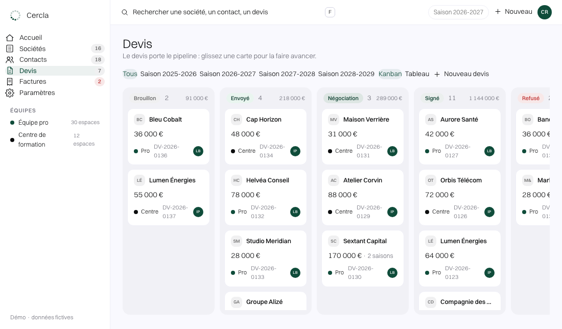 Cercla configuré pour Clubs et sponsoring